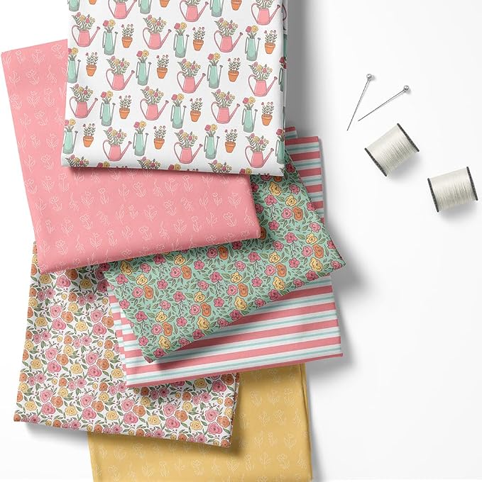 Patchwork Fabric Panel 100x155 cm, 100% Cotton Satin, 6 Coordinated Floral - Image 2