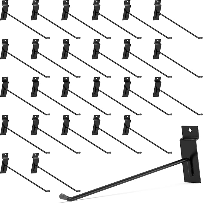 POETISKE Slatwall Hooks 32PC 12 Inch, Heavy Duty Pegboard Gridwall Display Hooks for Retail, Garage Organization, Black