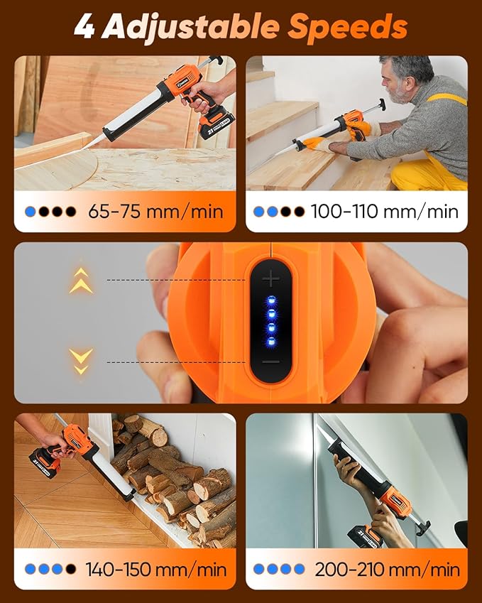 Saker Electric Caulking Gun Cordless Caulk Gun Drip-free with Caulking Tools 4 Adjustable Speeds with LED Light 10oz/300ml for Kitchen Bathroom Filling, Sealing 2 Batteries