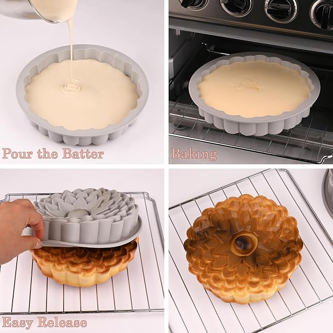 Sakolla 3 Pack Flower Shape Silicone Cake Molds, Large Round Silicone Molds - Image 5