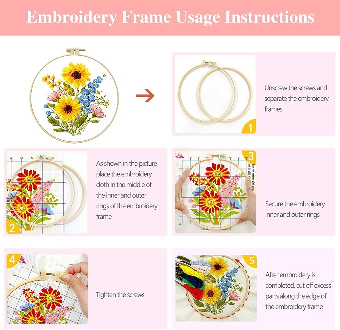 Zhenqing 4-Piece Floral Cross Stitch Kit - Image 6