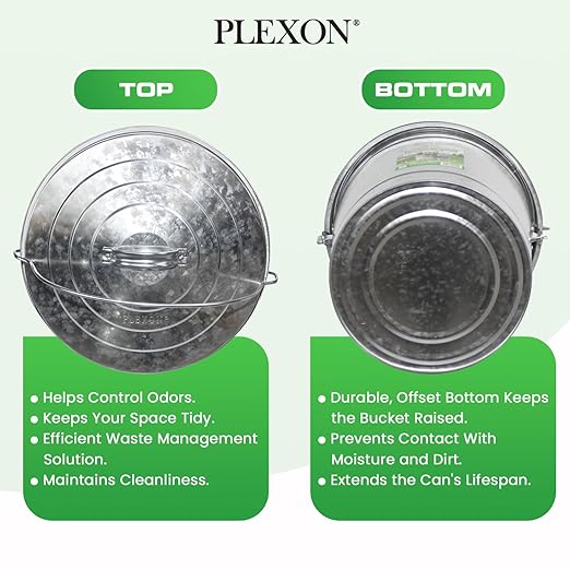 Plexon Metal Trash Can with Locking Lid Outdoor Storage Bucket for Bird Seed Ash 6-Gallon Galvanized Steel 3 Pack