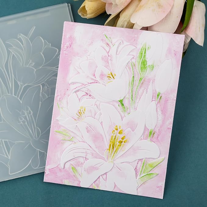 3D Embossing Folder for Card Making Lily Floral Background Plastic Embossing - Image 6