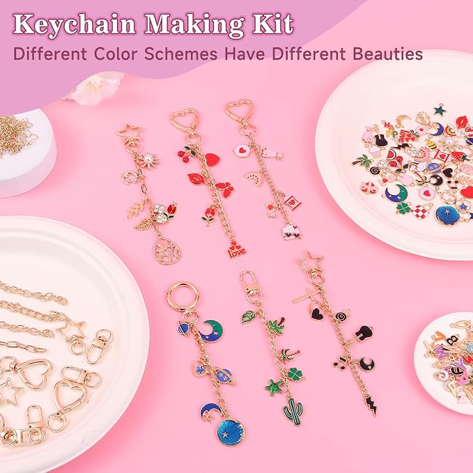 Riwiuue 352Pcs Lip Gloss Keychain Making Kit, DIY Charms Key Chain Making Kit - Image 5