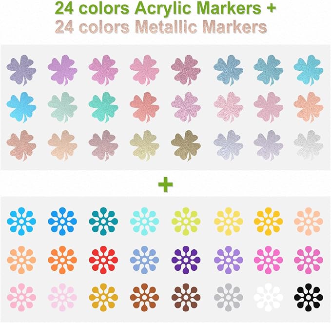 24 Metallic & 24 Acrylic Paint Markers Pens - Image 2