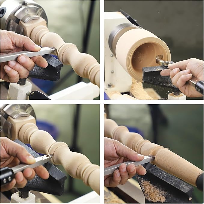 Carbide Tip Wood Lathe Turning Tool Kit, Lathe Roughing and Finishing Hollow Tool Interchangeable Aluminum Alloy Handle with Diamond Round Square Carbide Inserts (Metal handle)