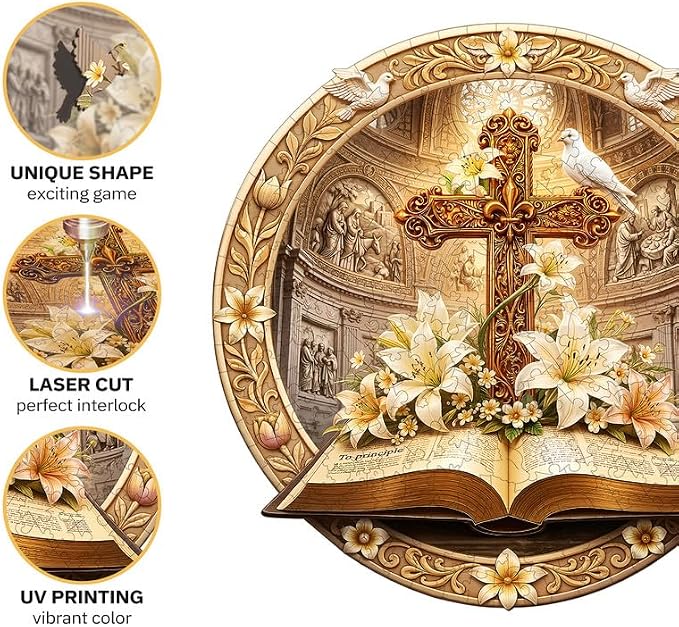 Jigfoxy Wooden Puzzles for Adults, Bible & Cross Jigsaw Puzzle - Image 3