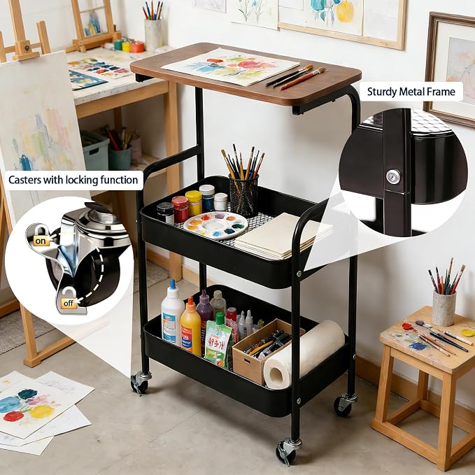 3-Tier Metal Rolling Utility Cart - Image 4
