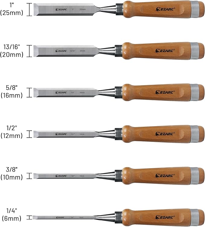 EZARC 6 Pieces Wood Chisel Tool Sets Woodworking Carving Chisel Kit with Premium Wooden Case for Carpenter Craftsman