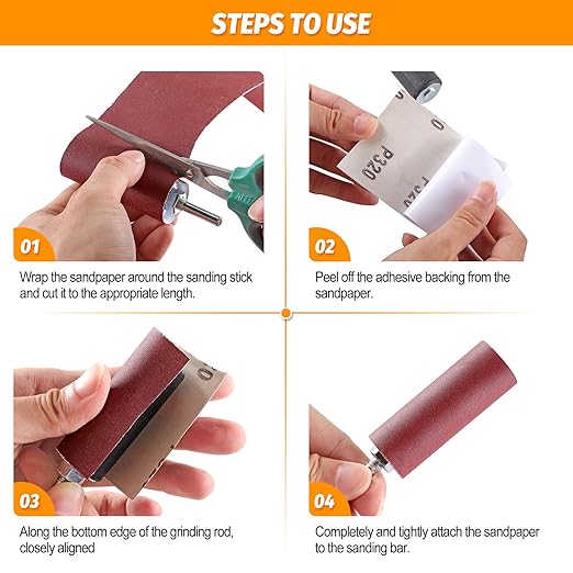 POLIWELL 8-Piece Sanding Drum kit with Four 3-metre Rolls of Sandpaper (80, 120, 240, 320) Drum Sander for Drill and Press Drilling Machines, Mould Grinding Machine