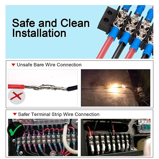 MILAPEAK Terminal Block - 2 Pack 8 Positions 200v-450v 20-30A Dual Row Screw Terminals Strip + 32 PCS Copper Wire Fork Connectors