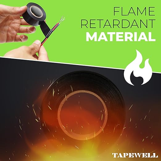 Black Electric Tape - Professional Grade - 3/4 inch x 66ft - PVC Electrical Insulating Tape for All Weather - U/L Approved - Waterproof - Home Improvement Electrical Equipment - Pack of 6