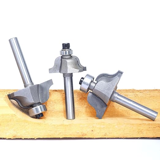 3Pcs Roman Ogee Router Bit Set,1/4" Shank,Bearing Guided Decorative Edge Bits Double Radius 5/32",3/16",7/32" Edging Cutter for Wood Profiling,Routing,Molding