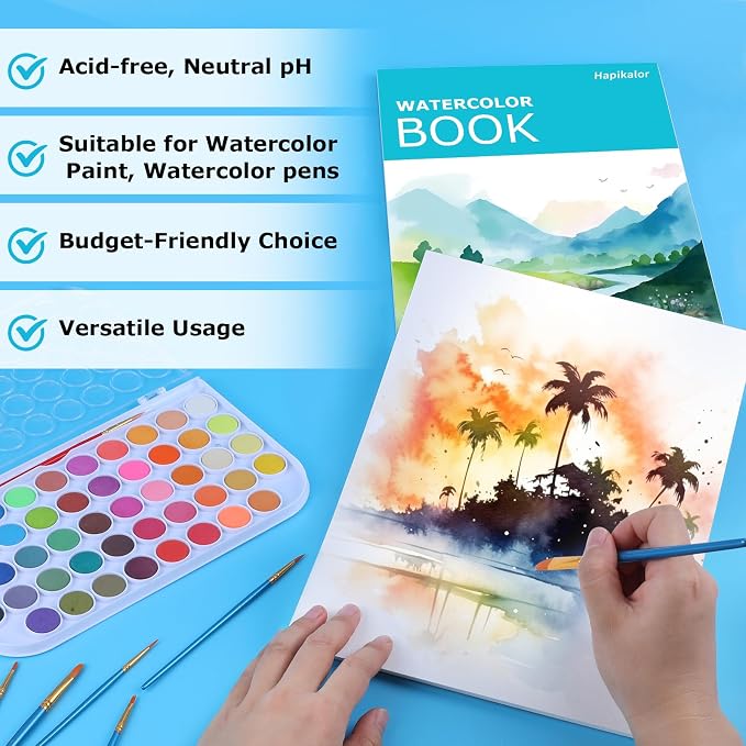 Hapikalor Watercolor Paper Pad, 140lb/300gsm Artist Painting Drawing Paper Book - Image 3