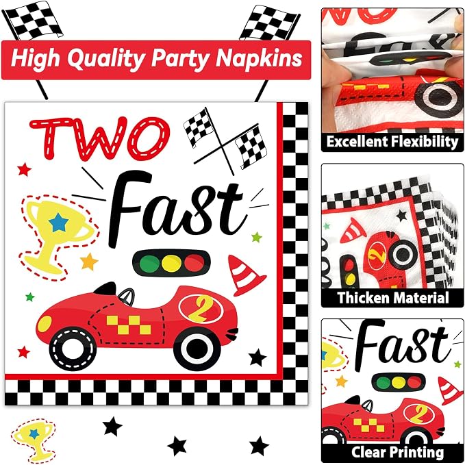 48Pcs Two Fast Plates and Napkins Two Years Old Birthday Party Decorations set - Image 4