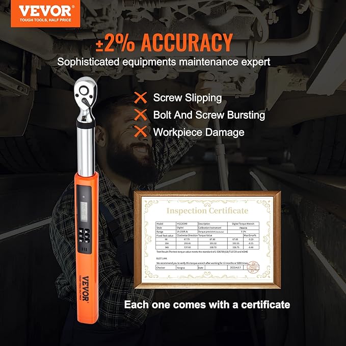 VEVOR Digital Torque Wrench, 3.7-37ft.lb/5-50n.m 3/8" Drive Electronic Torque Wrench Set, 3-Mode Adjustable Torque Wrench Set with LED Buzzer Calibration