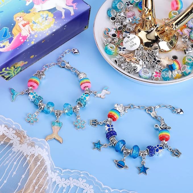 AIPRIDY 150 Pieces Charm Bracelet Making Kit, Unicorn Mermaid Crafts Gifts Set - Image 7