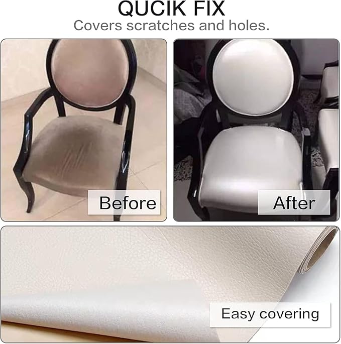Leather Repair Patch Kit – 3.9x79 Inch Instant Repair for Scratches, Cracks & Peels on Furniture, Couch, Sofa, Car Seats, Handbags, Cabinets – Heavy-Duty Adhesive Leather Repair Tape (Beige)