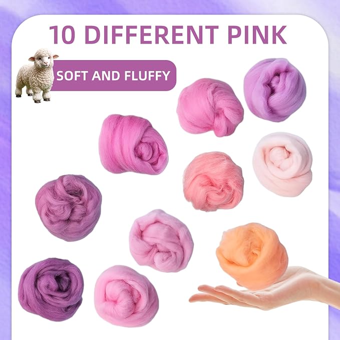 Flylin Needle Felting Wool, 10 Colors Fiber Wool Yarn Roving Set | 10g per Color - Image 4