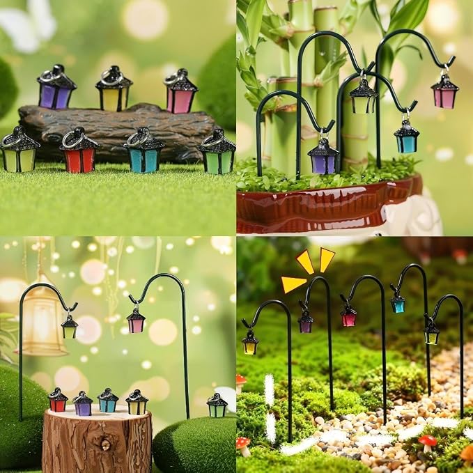 YAHUIPEIUS 7PCS Miniature Garden Stakes, Resin Mini Lanterns Decorative Potted - Image 5