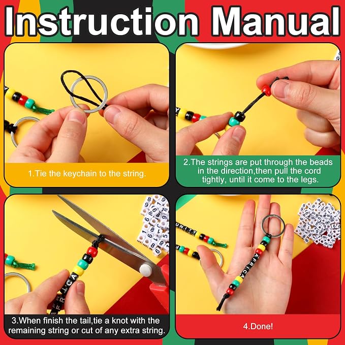 Landical 564 Pcs Juneteenth Keychain Making Kit DIY Bead Key Chain Craft - Image 3