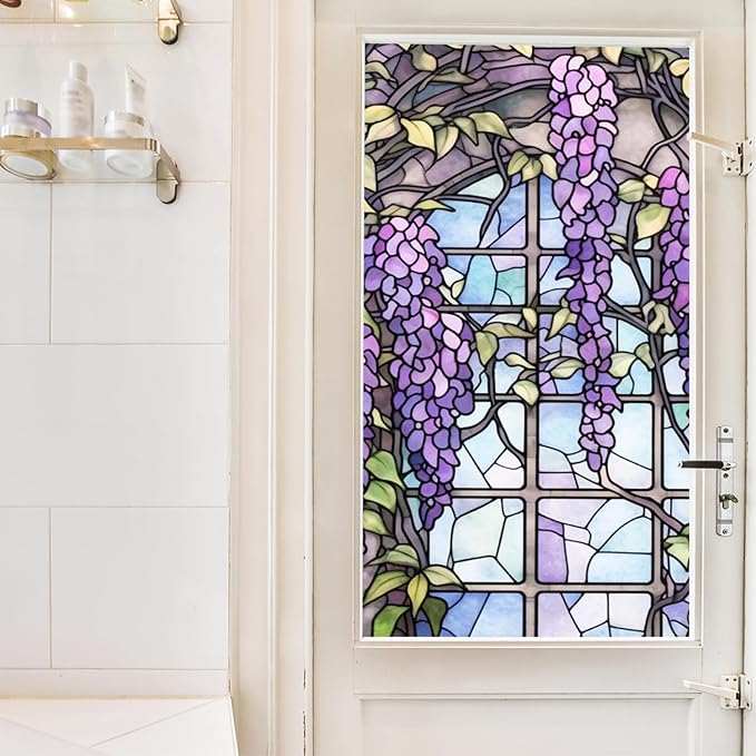 Wisteria Stained Glass Window Frosted Film, Thickened Static Cling Window Cling - Image 8