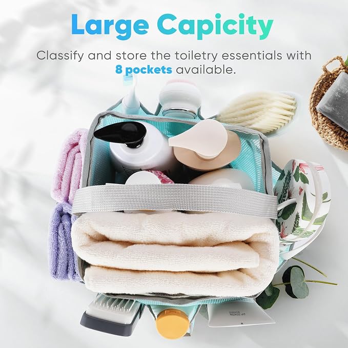 EUDELE Mesh Shower Caddy Portable, 8-Pocket Large Capacity, Quick Dry, Easy - Image 2
