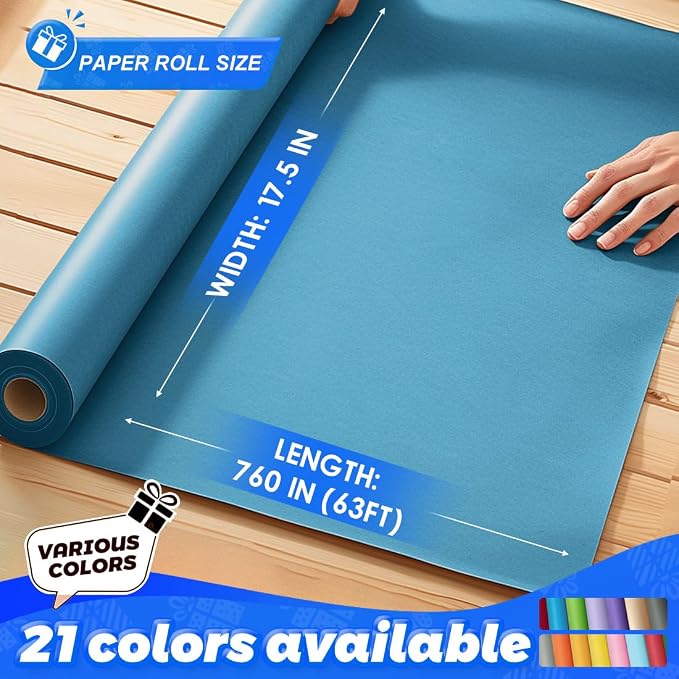 PerkHomy Lake Blue Kraft Paper Roll 17.5" x 760" - Image 2
