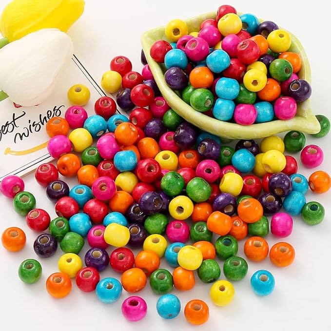 400Pcs Colourful Wooden Beads Round Painted Wooden Bead Bulk Spacer Bead Large by HERZWILD