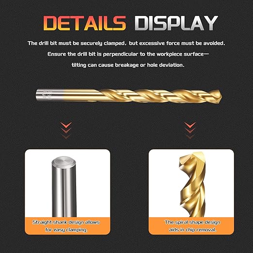 Drill Bit, 5/16" Cutting Diameter, 4341 HSS TiN Coated 135° Cutting Angle Jobber Bits - (Applications: for Drilling Soft Metal Plastic Wood), 5-Pieces