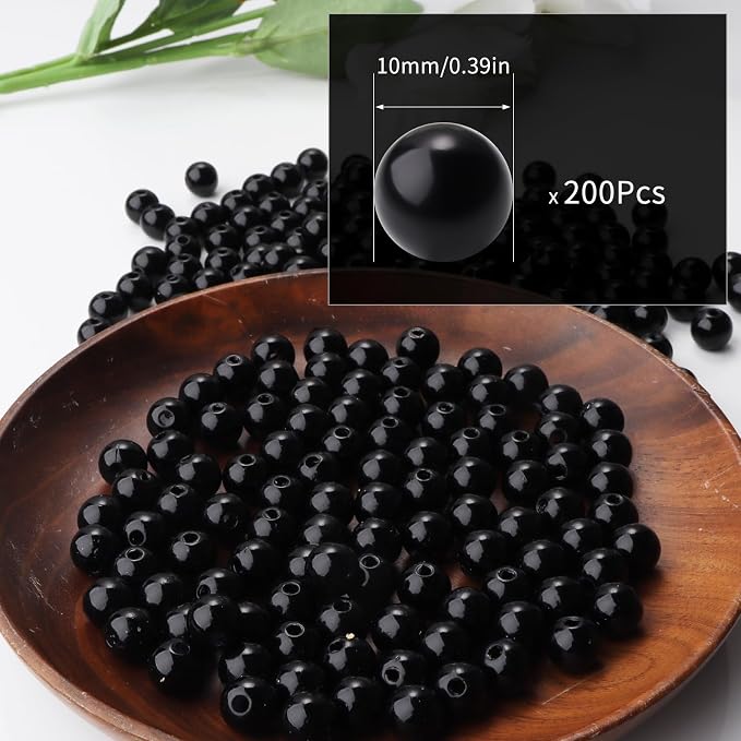 200pcs Black 10mm Pearl Beads - Image 2