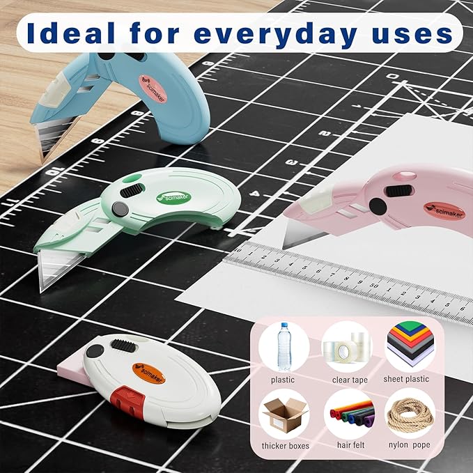 8 Pcs Folding Box Cutters, Lightweight Utility Knives Quick Change Blade with 20-piece Extra Blades For Cartons, Cardboard and Boxes