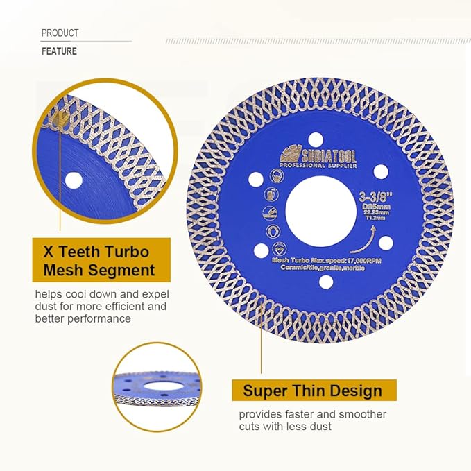 SHDIATOOL 3-3/8 Inch Diamond Saw Blade Cutting Porcelain Tile Ceramic Granite Marble Brick