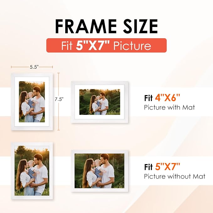 FIXSMITH 5x7 Picture Frame Set of 6, Display Pictures 4x6 - Image 2