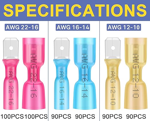 haisstronica 560PCS Heat Shrink Spade Connectors, AWG 22-10 Male Female Wire Spade Terminals, Quick Disconnect Wire Connectors Kit