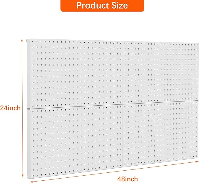 TORACK 4Pcs Metal Pegboard Panels(12" x 24") for Wall, Garage Tools Organizer Pegboard for Workbench, Modular Peg Board, Tool Organizer Board Kit(Pack of 4, Grey)