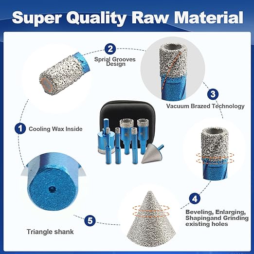 Tile Hole Saw Kit - BRSCHNITT Diamond Core Drill Bit Set 6/6/8/10/20/25/35mmDrill Bit &1 3/8" Diamond Chamfer Bit for Porcelain Tile Ceramic Marble Granite
