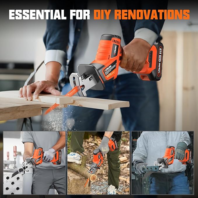 Cordless Reciprocating Saw With 8 Blades – 2×4000mAh Batteries, Brushless Motor, Variable Speed 0‑3200 SPM, Tool‑Free Blade Change, Power Reciprocating Saw for PVC Wood, Metal Cutting DIY