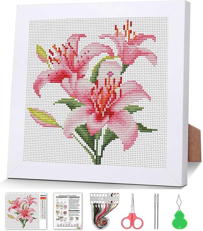 VIGEGU Lily Cross Stitch Kits for Beginner, Flowers Stamped Cross Stitch Kits by VIGEGU