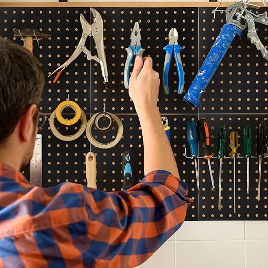 12 Pcs Metal Pegboard Panels 12" x 12" Heavy Duty Steel Peg Boards Wall Tool Organizer with Screw for Garage Tool Storage Office Organization Kitchen Craft Room
