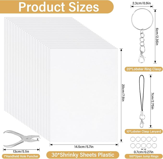 161 Pcs Shrink Paper Keychain Kit, 30 Shrink Plastic Sheets - Image 2
