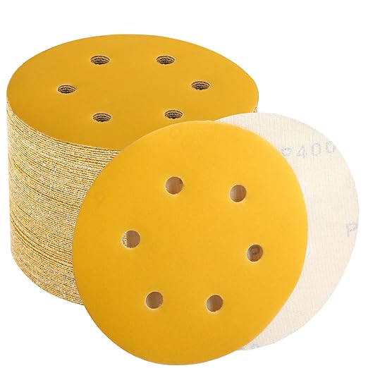6 Inch Sanding Discs Hook and Loop, 400 Grit Sandpaper for Orbital Sander, Professional for Automotive and Woodworking, 100 Pack