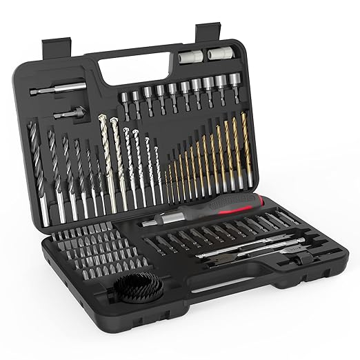 ENERTWIST Drill Bit Set, Drill Bits for Metal, Wood, Masonry-109Pcs Titanium, High Speed Steel Drill Bit Screwdriver Bit Set with Ratchet Screwdriver in Storage Case