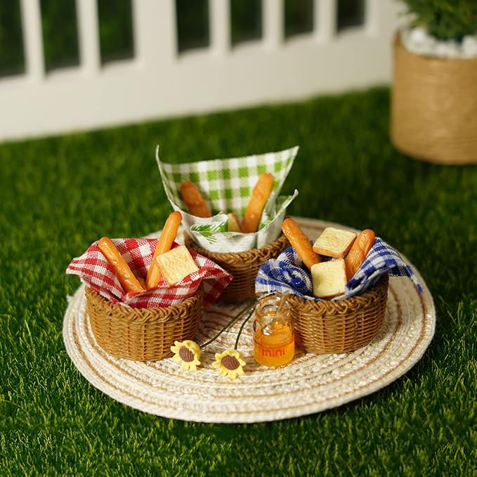 Miniature Food Dollhouse Accessories Garden Decor 1:12 Scale Bread Honey Picnic - Image 4