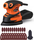 Detail Sander, 1.5A 15000 OPM Electric Sander with 24pcs Sandpapers, Efficient Dust Collection System & Detail Finger Attachment, Soft Grip Handle, Compact Hand Sander for Woodworking