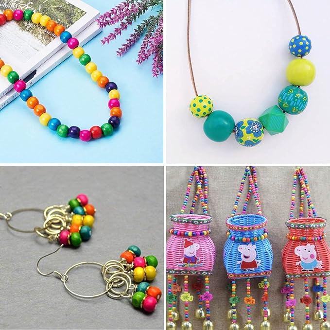 400Pcs Large Hole Wood Beads, BetterJonny Assorted Color Wooden Beads Hair - Image 2