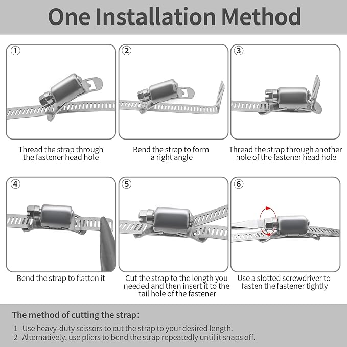 Hose Clamps 10FT Strap+5 Fasteners,DIY Cut-To-Fit 304 Stainless Steel Adjustable Large Worm Gear Band Clamp Assortment Kit,Metal Screw Fasteners and Strapping for Pipe,Duct,Pole,Tube