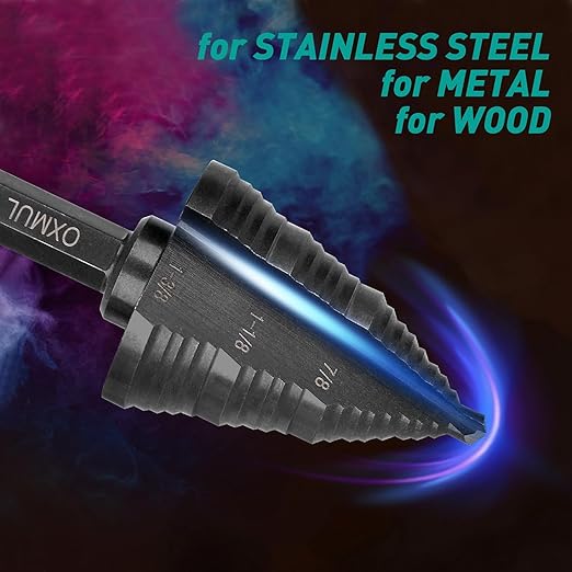Step Drill Bit for Metal, 1-3/8" to 7/8", Drill Bit Set for SS, Hard Metal, Wood, HEX Shank, 3-Steps. #207