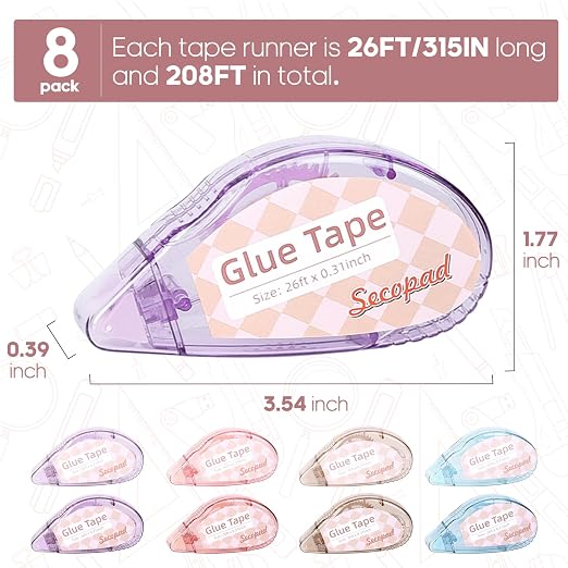 Secopad Scrapbook Tape, 8 Pack Double Sided Tape Roller - Image 6