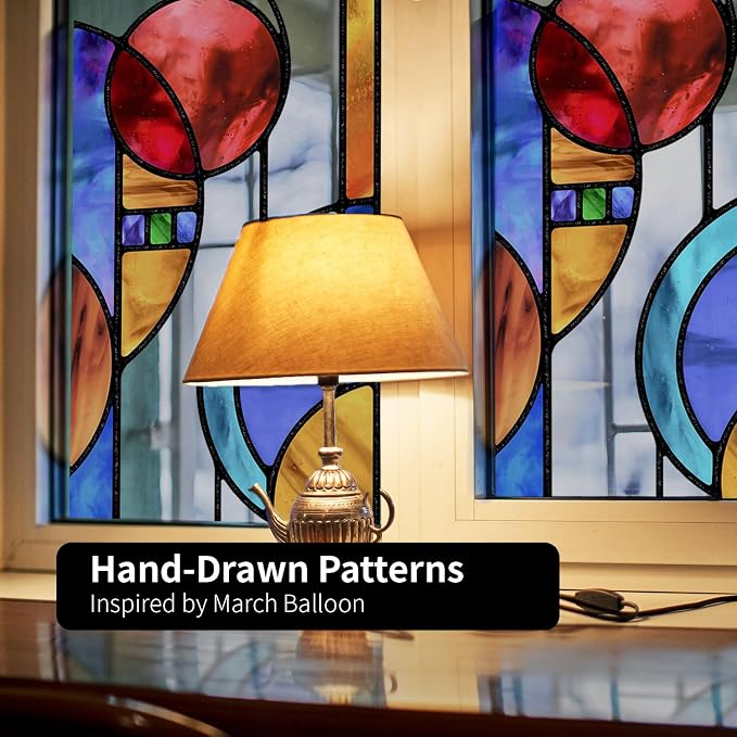 Original Hand Drawn Faux Stained Glass Window Film, Double-Sided Static Film - Image 6